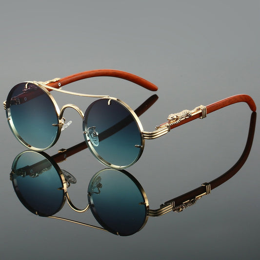 Retro Double Beam Leopard Head Sunglasses