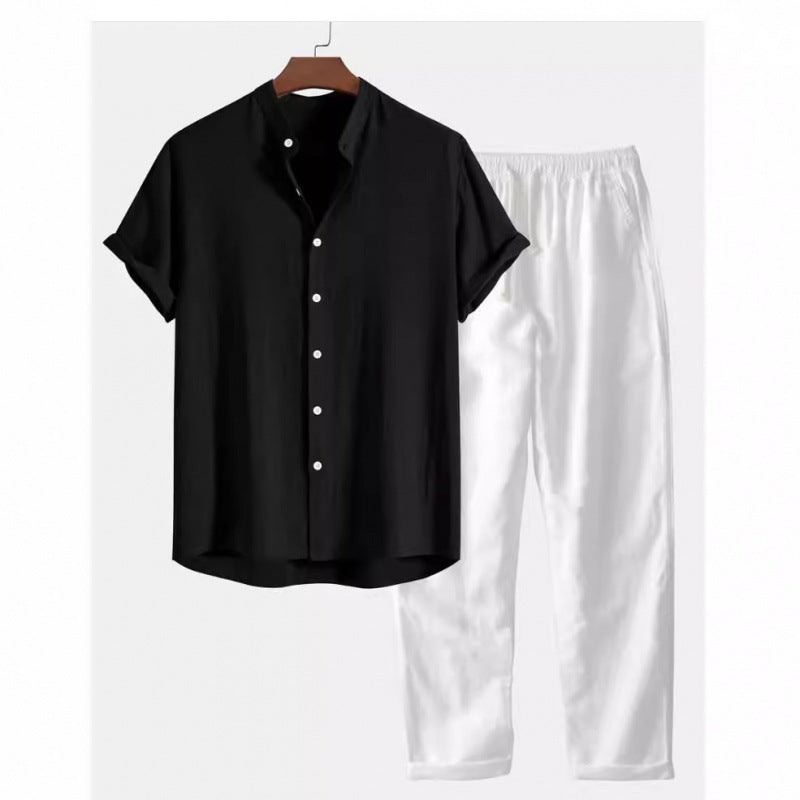 Men's Casual Loose Short Sleeve Shirt Casual Pants Suit