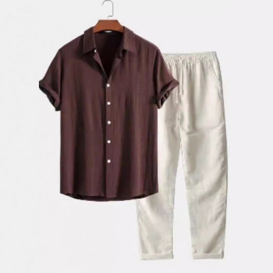 Men's Casual Loose Short Sleeve Shirt Casual Pants Suit